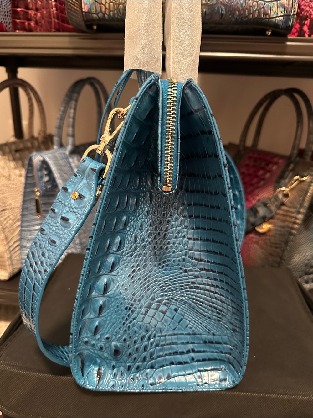 Sale Today! Brahmin Vibrant Azure Large Caroline Teal Leather Tote - Picture 7 of 13